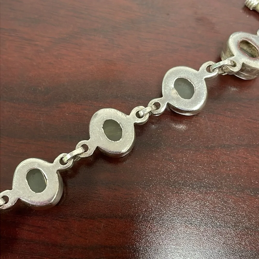 Silver Tone Bracelet with Gray/Green Stones